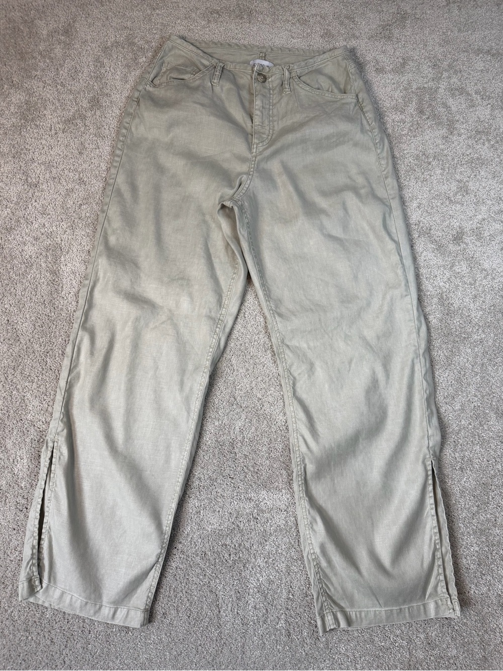 Evereve Beige Linen Blend Wide Leg Trouser Pants With Slit Side Women’s 27